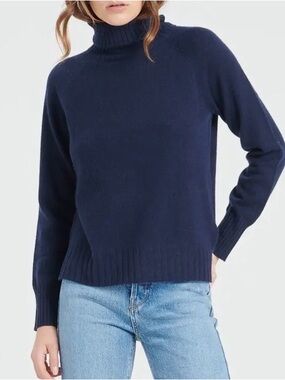 Cashmere Navy Turtleneck Sweater - Women's